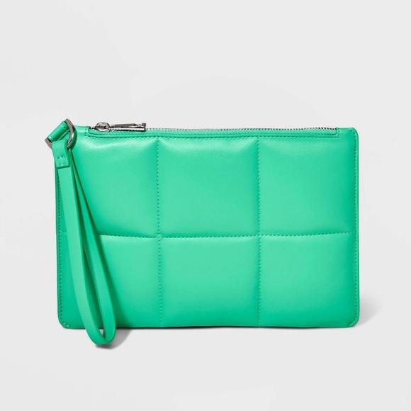 a new day Handbags - NWT A New Day Emerald Green Large Quilted Faux Leather Wristlet